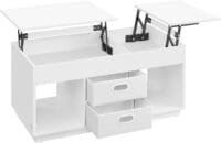 Soffbord, Upplyft Vardagsrumsbord med 2 Lådor Och Dolda Fack, Snövit