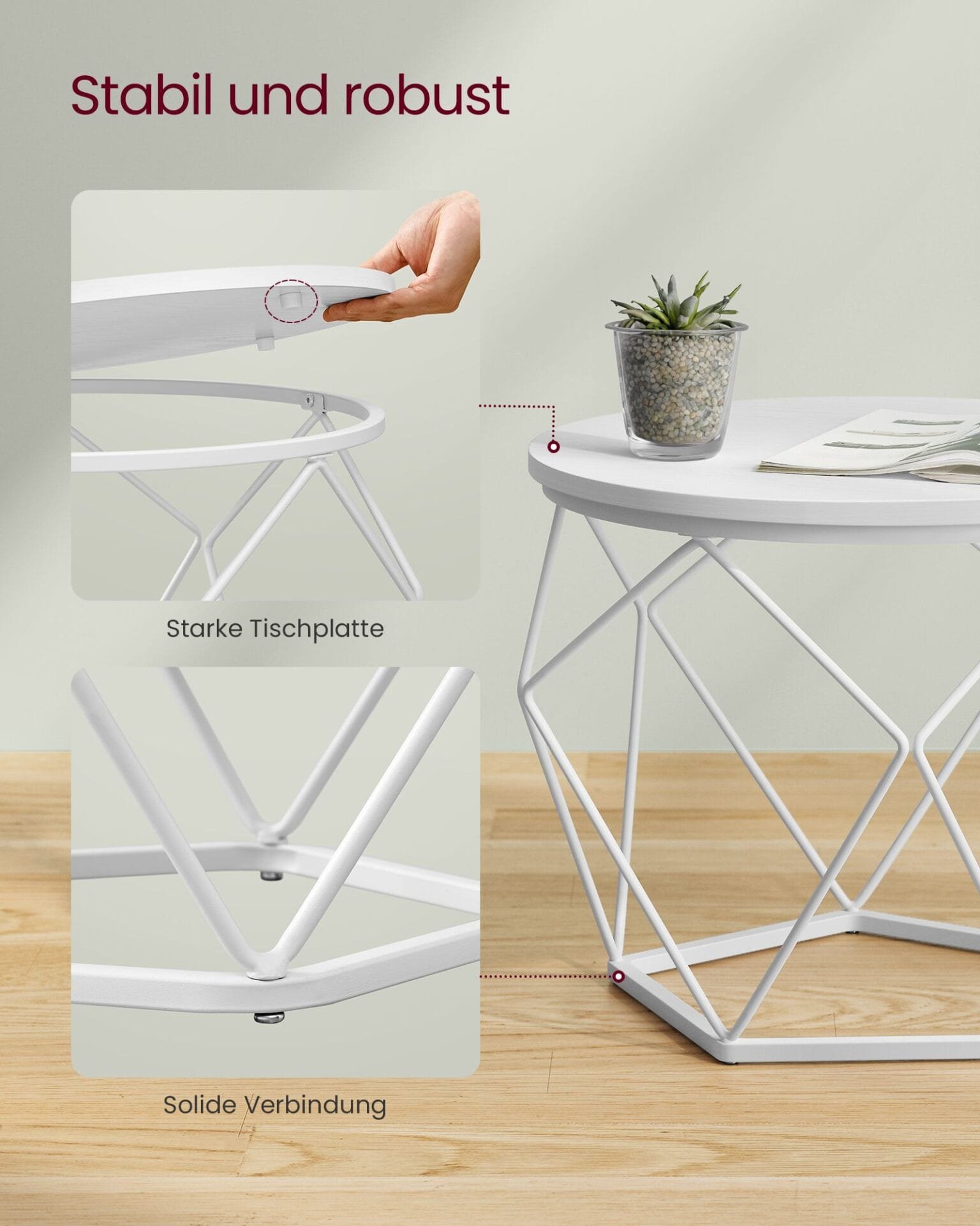 2 Sidobord, Soffbord Modern Stil, Avtagbar Bordsskiva, Snövit Och Molnvit 6 2 Sidobord, Soffbord Modern Stil, Avtagbar Bordsskiva, Snövit Och Molnvit - Bild 6