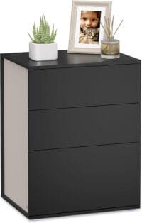 Snabbmonterade Sängbord, Sängbord med 3 Lådor, Modernt, Bläcksvart Och Cappuccinobeige