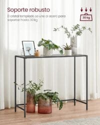 Entrékonsol, Konsolbord, Härdat Glasskiva, Bläcksvart Och Skiffergrå - Bild 4