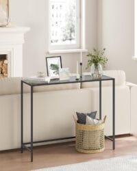 Entrékonsol, Konsolbord, Härdat Glasskiva, Bläcksvart Och Skiffergrå - Bild 7