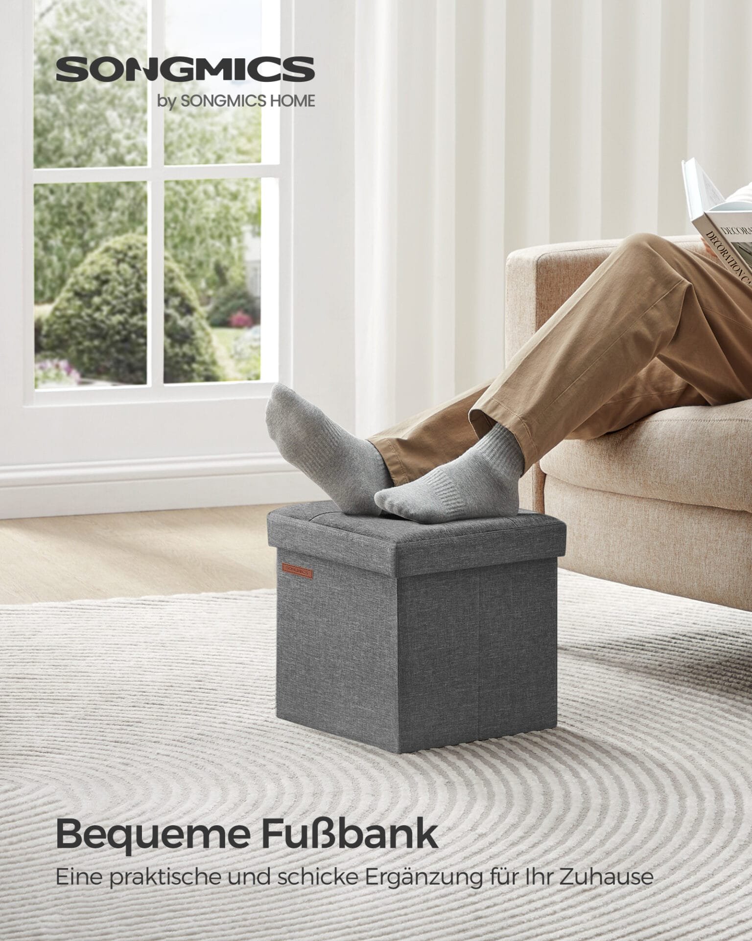 Pall med Förvaringsutrymme, Liten Hopfällbar Bänk, 30 X 30 Cm Fotpall, Mörkgrå 2 Pall med Förvaringsutrymme, Liten Hopfällbar Bänk, 30 X 30 Cm Fotpall, Mörkgrå - Bild 2