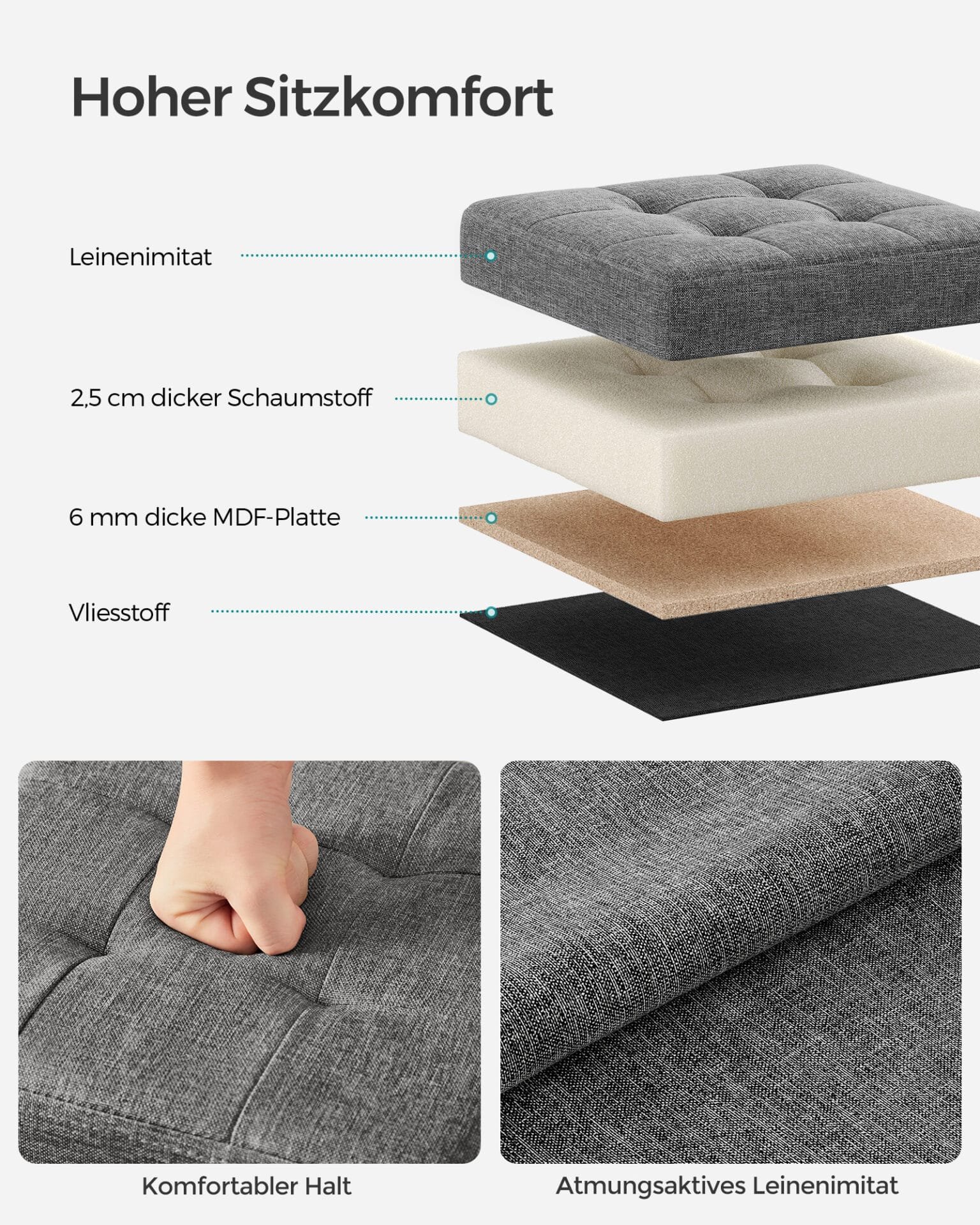 Pall med Förvaringsutrymme, Liten Hopfällbar Bänk, 30 X 30 Cm Fotpall, Mörkgrå 3 Pall med Förvaringsutrymme, Liten Hopfällbar Bänk, 30 X 30 Cm Fotpall, Mörkgrå - Bild 3