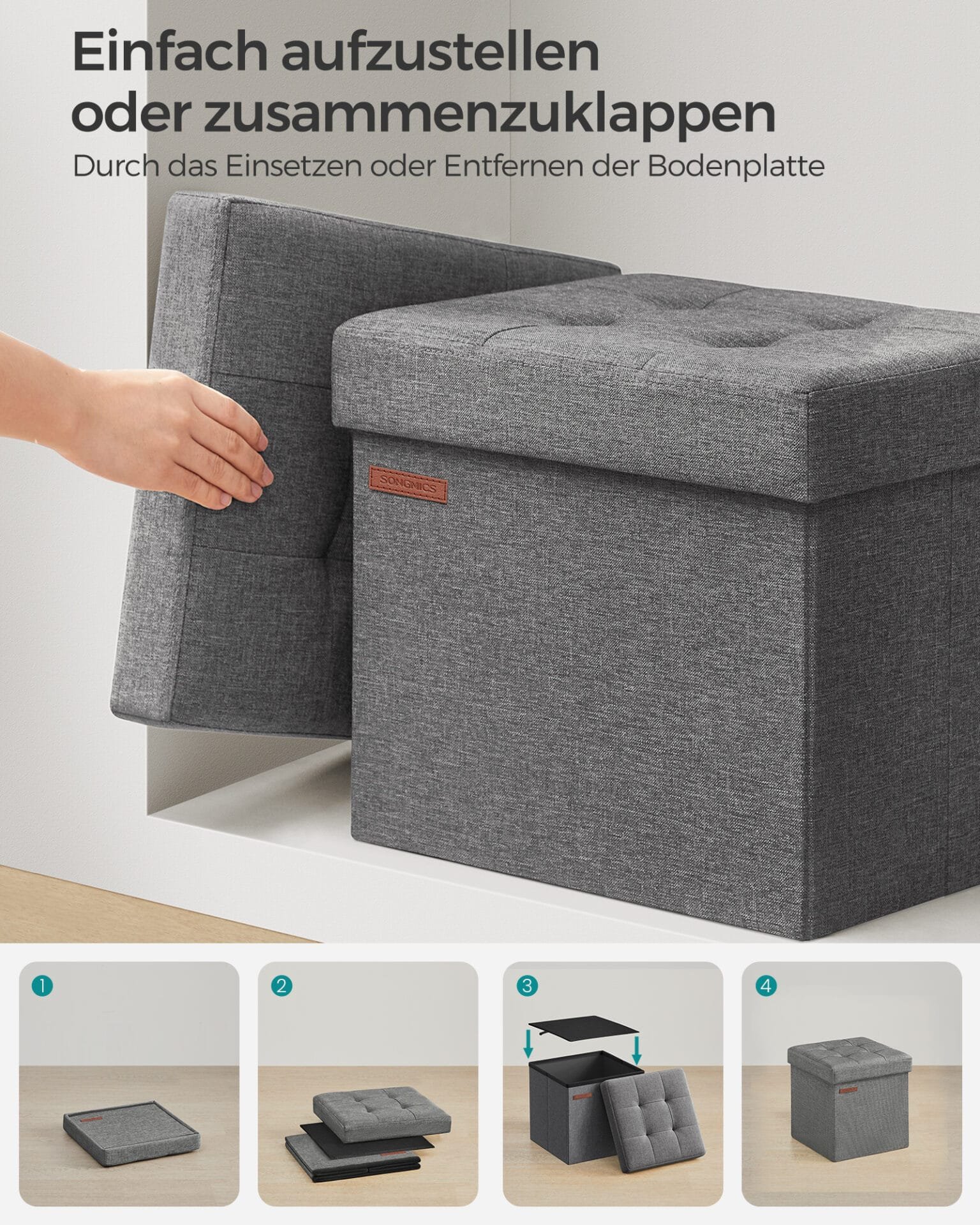 Pall med Förvaringsutrymme, Liten Hopfällbar Bänk, 30 X 30 Cm Fotpall, Mörkgrå 7 Pall med Förvaringsutrymme, Liten Hopfällbar Bänk, 30 X 30 Cm Fotpall, Mörkgrå - Bild 7