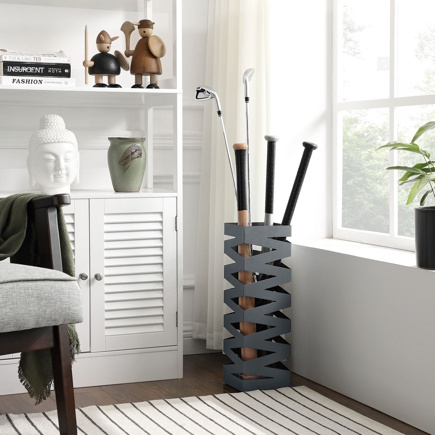 Paraplystativ i Metall, Fyrkantigt Paraplyhållarställ, med 4 Krokar, 15,5 X 15,5 X 49 Cm, Antracitgrå 4 Paraplystativ i Metall, Fyrkantigt Paraplyhållarställ, med 4 Krokar, 15,5 X 15,5 X 49 Cm, Antracitgrå - Bild 4