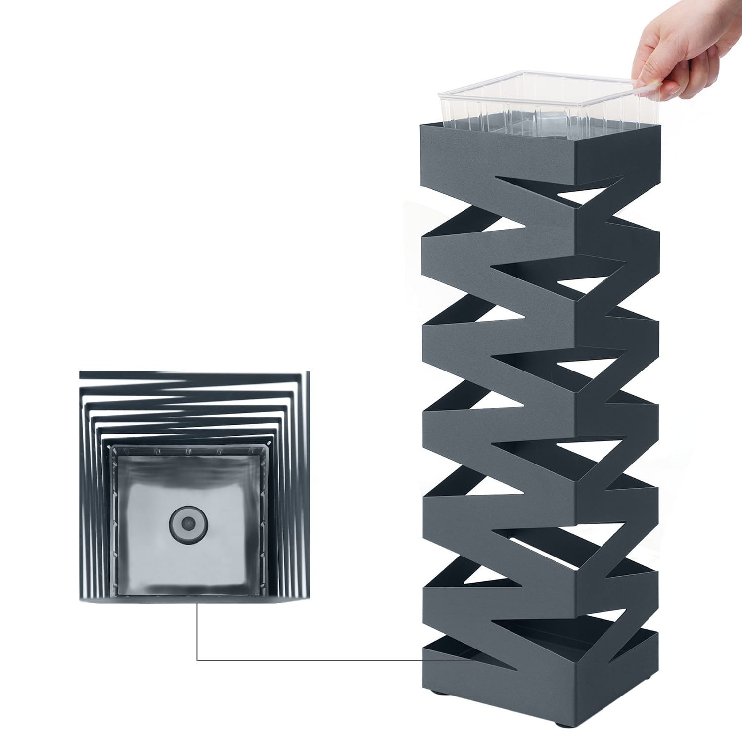 Paraplystativ i Metall, Fyrkantigt Paraplyhållarställ, med 4 Krokar, 15,5 X 15,5 X 49 Cm, Antracitgrå 6 Paraplystativ i Metall, Fyrkantigt Paraplyhållarställ, med 4 Krokar, 15,5 X 15,5 X 49 Cm, Antracitgrå - Bild 6