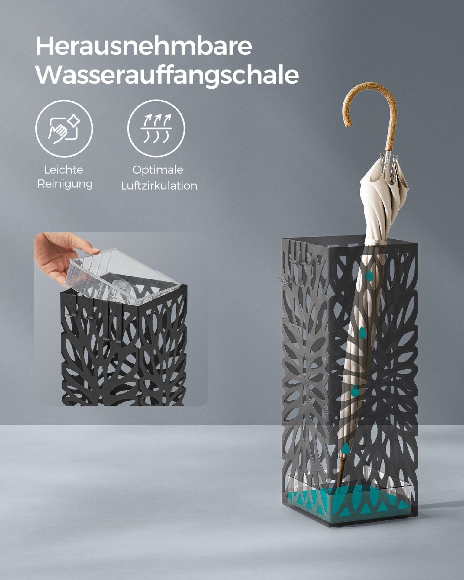 Paraplyhållare För Entré, Fyrkantigt Paraplyställ i Stål, Fristående, 4 Krokar, Svart 4 Paraplyhållare För Entré, Fyrkantigt Paraplyställ i Stål, Fristående, 4 Krokar, Svart - Bild 4