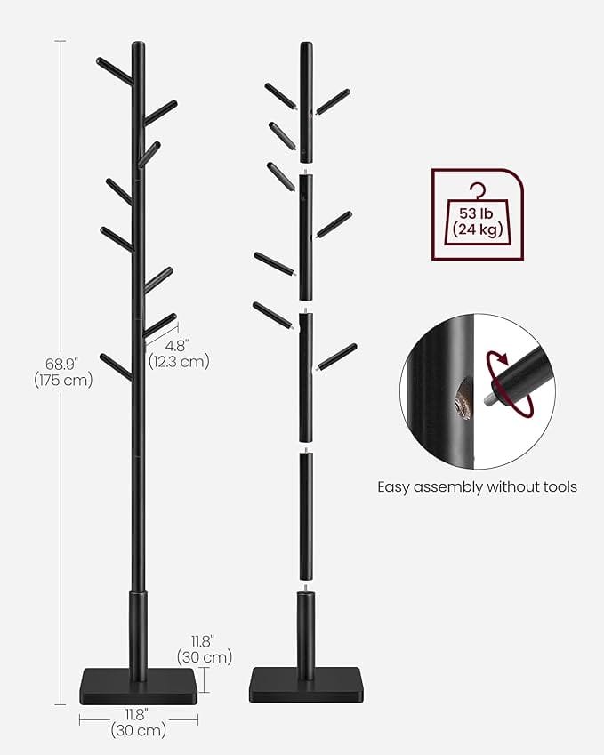 Klädhängare i Massivt Trä, Fristående Hall med 8 Krokar, Bläcksvart 7 Klädhängare i Massivt Trä, Fristående Hall med 8 Krokar, Bläcksvart - Bild 7