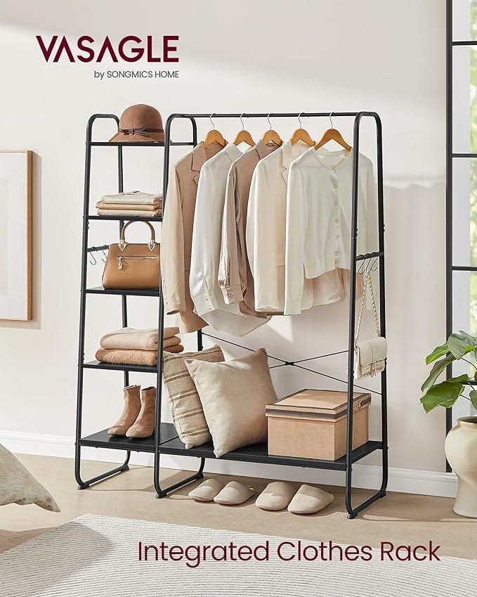 Klädstång, Klädställ med Skohylla, 5-vånings Förvaringsställ, Ebenholtssvart Och Mattsvart 2 Klädstång, Klädställ med Skohylla, 5-vånings Förvaringsställ, Ebenholtssvart Och Mattsvart - Bild 2