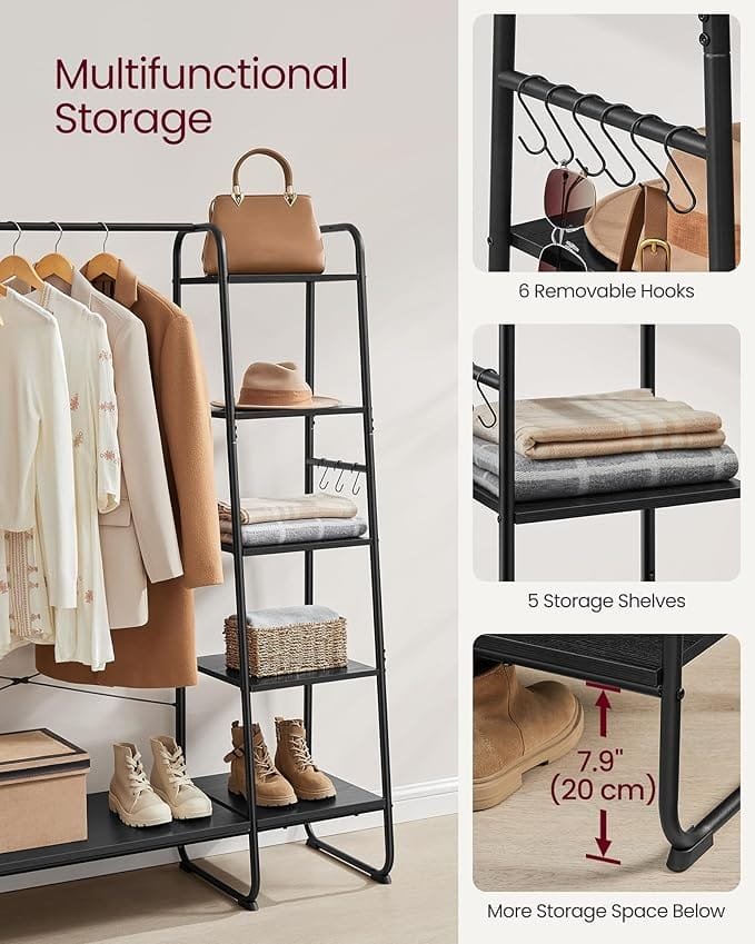 Klädstång, Klädställ med Skohylla, 5-vånings Förvaringsställ, Ebenholtssvart Och Mattsvart 4 Klädstång, Klädställ med Skohylla, 5-vånings Förvaringsställ, Ebenholtssvart Och Mattsvart - Bild 4
