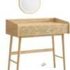 Sminkbord för sovrum med spegel, ljus och 3 lådor i ekbeige design