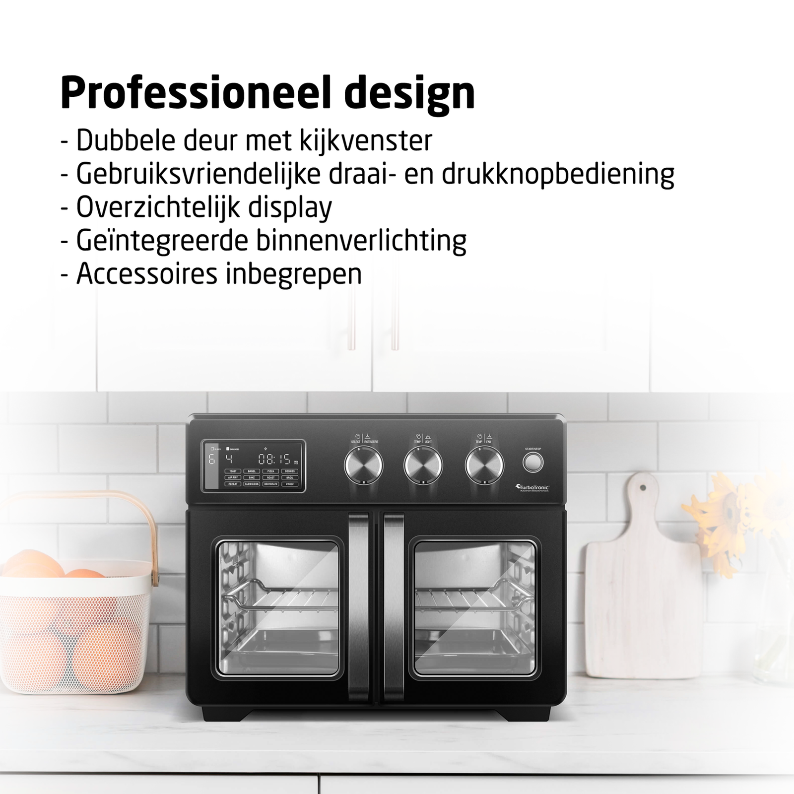 TurboTronic AFD32 Airfryer XXL och Ugn – Dubbel Dörr – 32 Liter – Svart 4 TurboTronic AFD32 Airfryer XXL och Ugn – Dubbel Dörr – 32 Liter – Svart - Bild 4