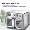 Modern Airfryer och ugn i rostfritt stål med dubbla dörrar.