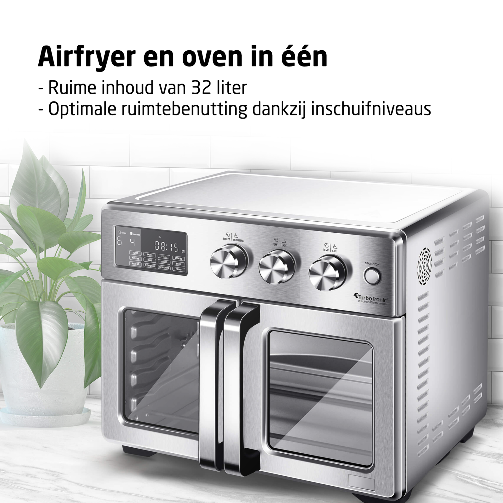 TurboTronic AFD32 Airfryer XXL och Ugn – Dubbla Dörrar - 32 Liter – Silver - Bild 2