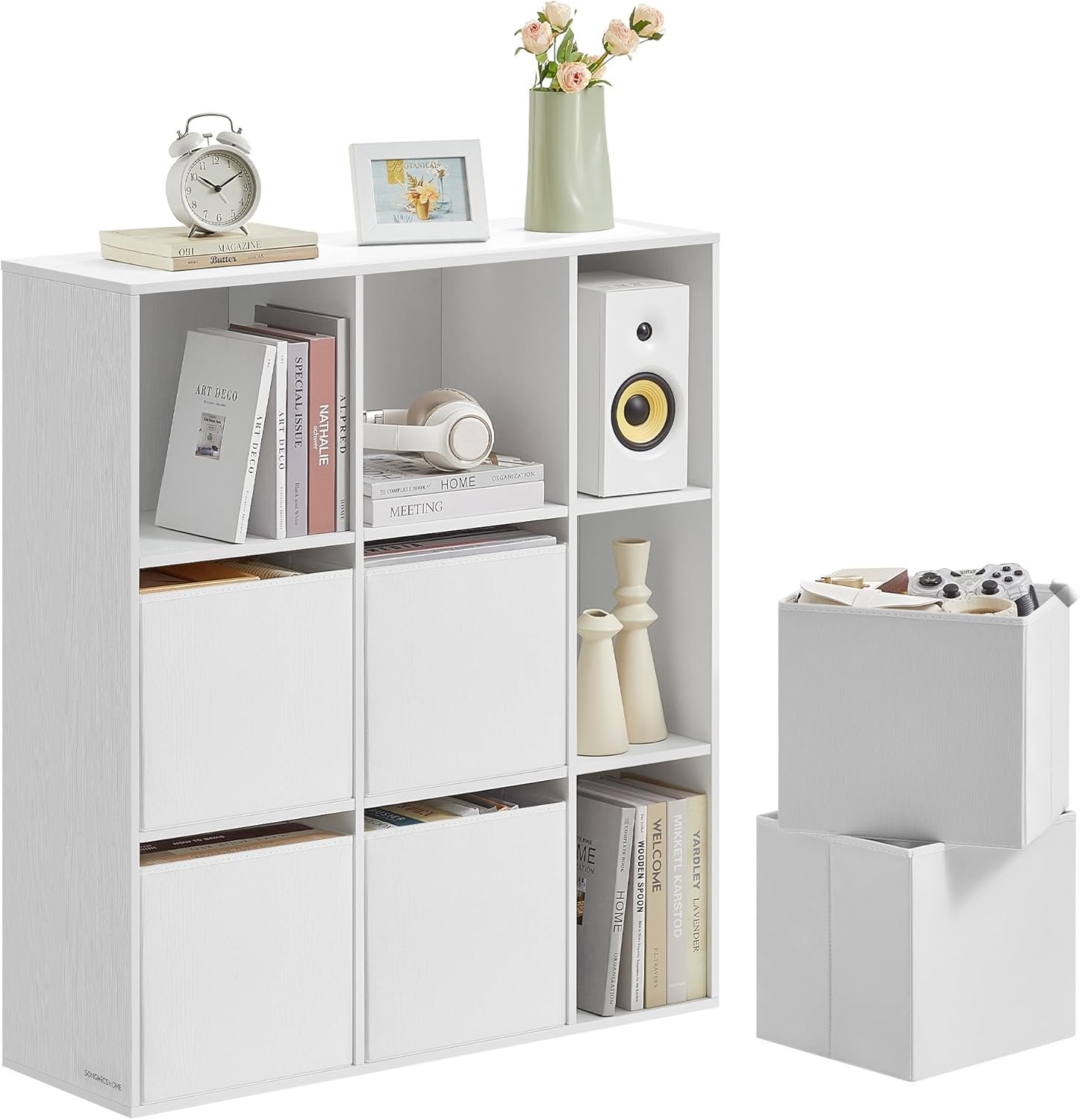 Supersnabb verktygslös montering, bokhylla, kubförvaring, 9 fack 27 x 83 x 91,8 cm, Snövit 1 kubförvaring