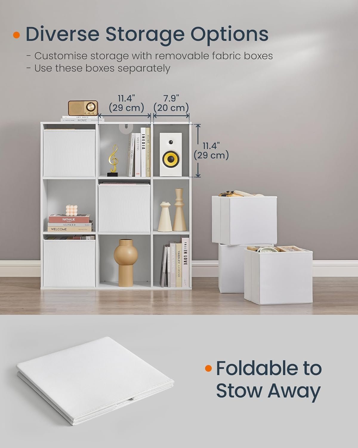 Supersnabb verktygslös montering, bokhylla, kubförvaring, 9 fack 27 x 83 x 91,8 cm, Snövit 4 Supersnabb verktygslös montering, bokhylla, kubförvaring, 9 fack 27 x 83 x 91,8 cm, Snövit - Bild 4