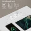 Laddare för fyra enheter med USB och AC-uttag, 2 m kabel.