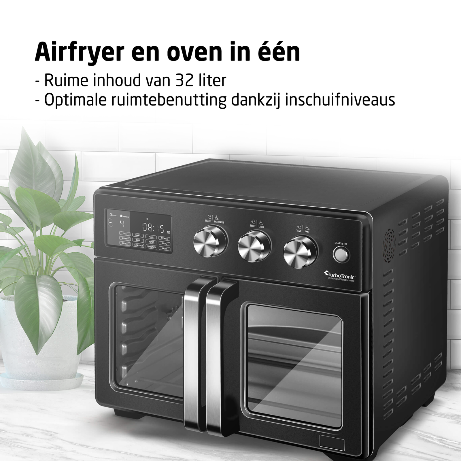 TurboTronic AFD32 Airfryer XXL och Ugn – Dubbel Dörr – 32 Liter – Svart 2 TurboTronic AFD32 Airfryer XXL och Ugn – Dubbel Dörr – 32 Liter – Svart - Bild 2