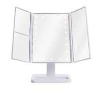 Hopfällbar sminkspegel med 3 sidor, dimbar belysning, 21 LED-lampor, bordsspegel - vit