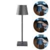 Trådlös bordslampa i antracit med dimmerfunktion.