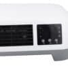 Vit keramisk väggvärmare med digital kontrollpanel och luftventil.