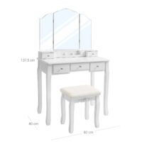 VASAGLE Vanity Set, Dressing Table Set with Large Frameless Mirror for Makeup, 5 Drawers and a Removable Storage Organiser, Cushioned Stool, White RDT25WT - Bild 6
