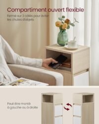 Smalt nattduksbord, sidobord, 2 lådor och öppet fack, naturbeige och molnvit