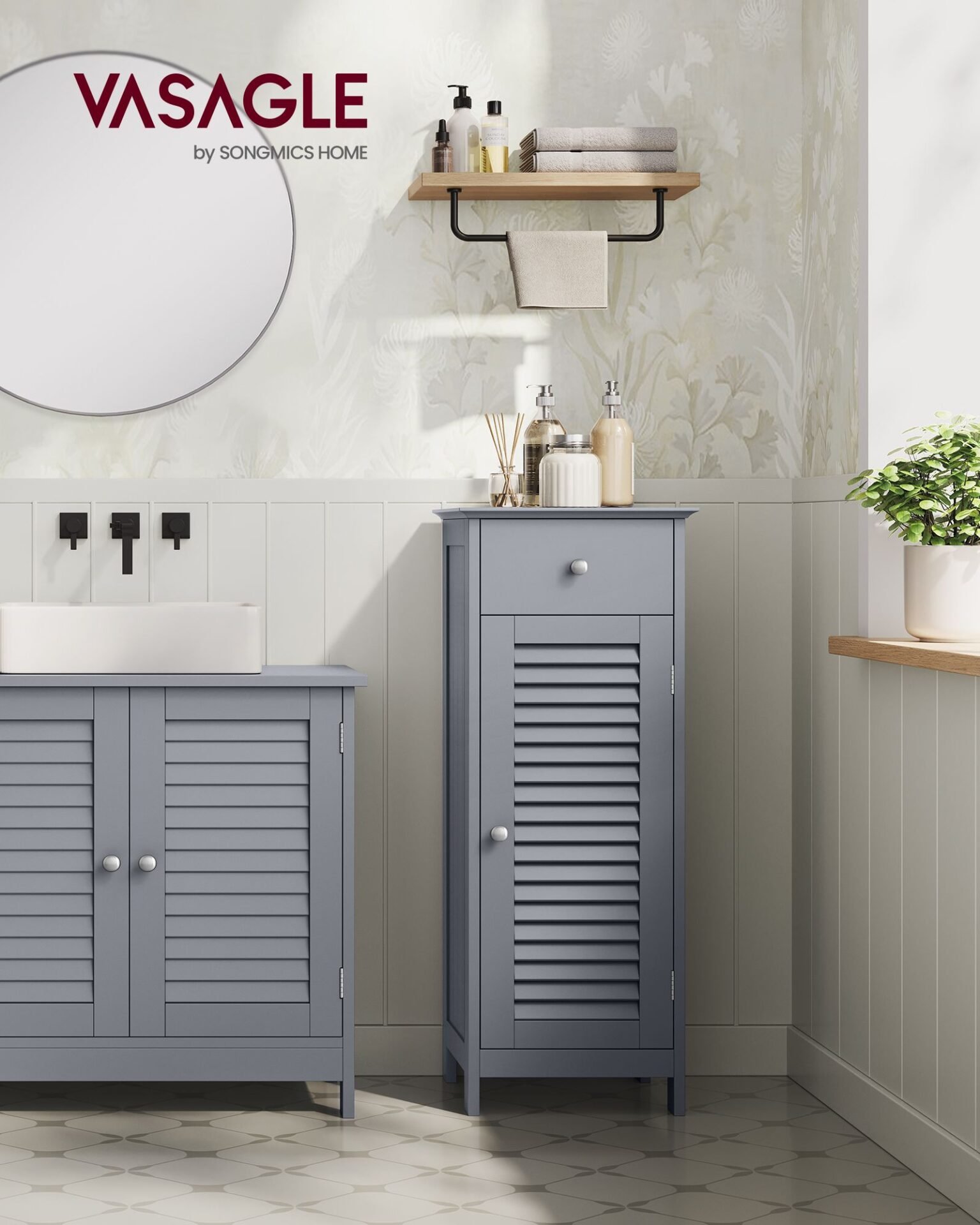 VASAGLE Bathroom Floor Storage Cabinet, Bathroom Storage Unit with 4 Drawers, Bathroom Cabinet Freestanding, 30 x 30 x 82 cm, for Living Room, Dining Room, Kitchen, Modern Style, Mystic Grey LHC040P36 2 VASAGLE Bathroom Floor Storage Cabinet, Bathroom Storage Unit with 4 Drawers, Bathroom Cabinet Freestanding, 30 x 30 x 82 cm, for Living Room, Dining Room, Kitchen, Modern Style, Mystic Grey LHC040P36 - Bild 2