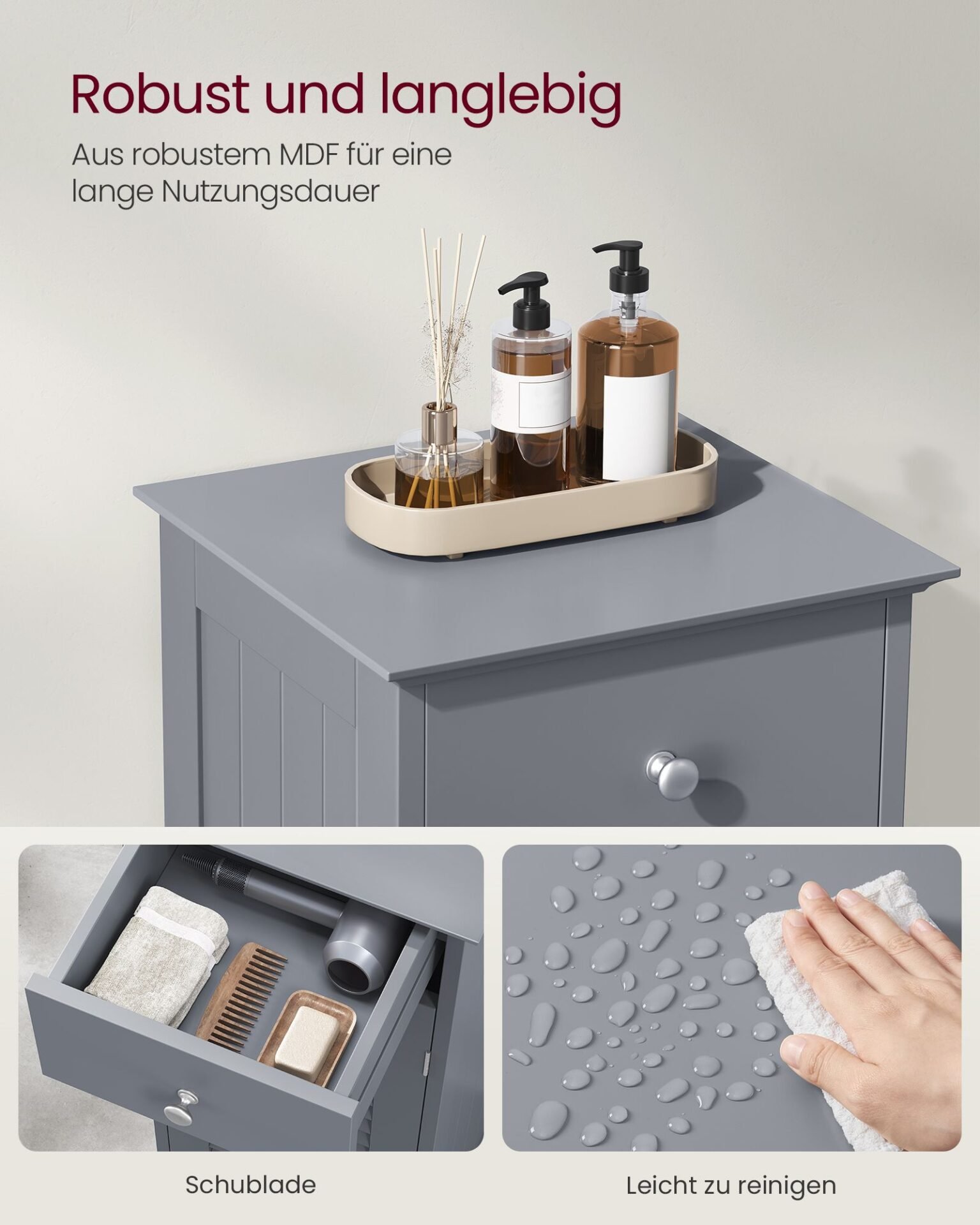 VASAGLE Bathroom Floor Storage Cabinet, Bathroom Storage Unit with 4 Drawers, Bathroom Cabinet Freestanding, 30 x 30 x 82 cm, for Living Room, Dining Room, Kitchen, Modern Style, Mystic Grey LHC040P36 5 VASAGLE Bathroom Floor Storage Cabinet, Bathroom Storage Unit with 4 Drawers, Bathroom Cabinet Freestanding, 30 x 30 x 82 cm, for Living Room, Dining Room, Kitchen, Modern Style, Mystic Grey LHC040P36 - Bild 5