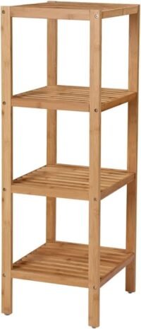 SONGMICS 4 Tier Multifunctional Bathroom Shelves 100% Bamboo Storage Unit