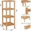 Trähylla för badrum med fyra hyllor i bambu, ventilerande design och non-slip fötter.