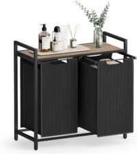 Tvättkorg, 2-fack, metallram, 2 x 46 l, kamelbrun och svart