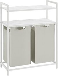 Tvättkorg, tvättsorterare med 2 utdragbara fack, vit