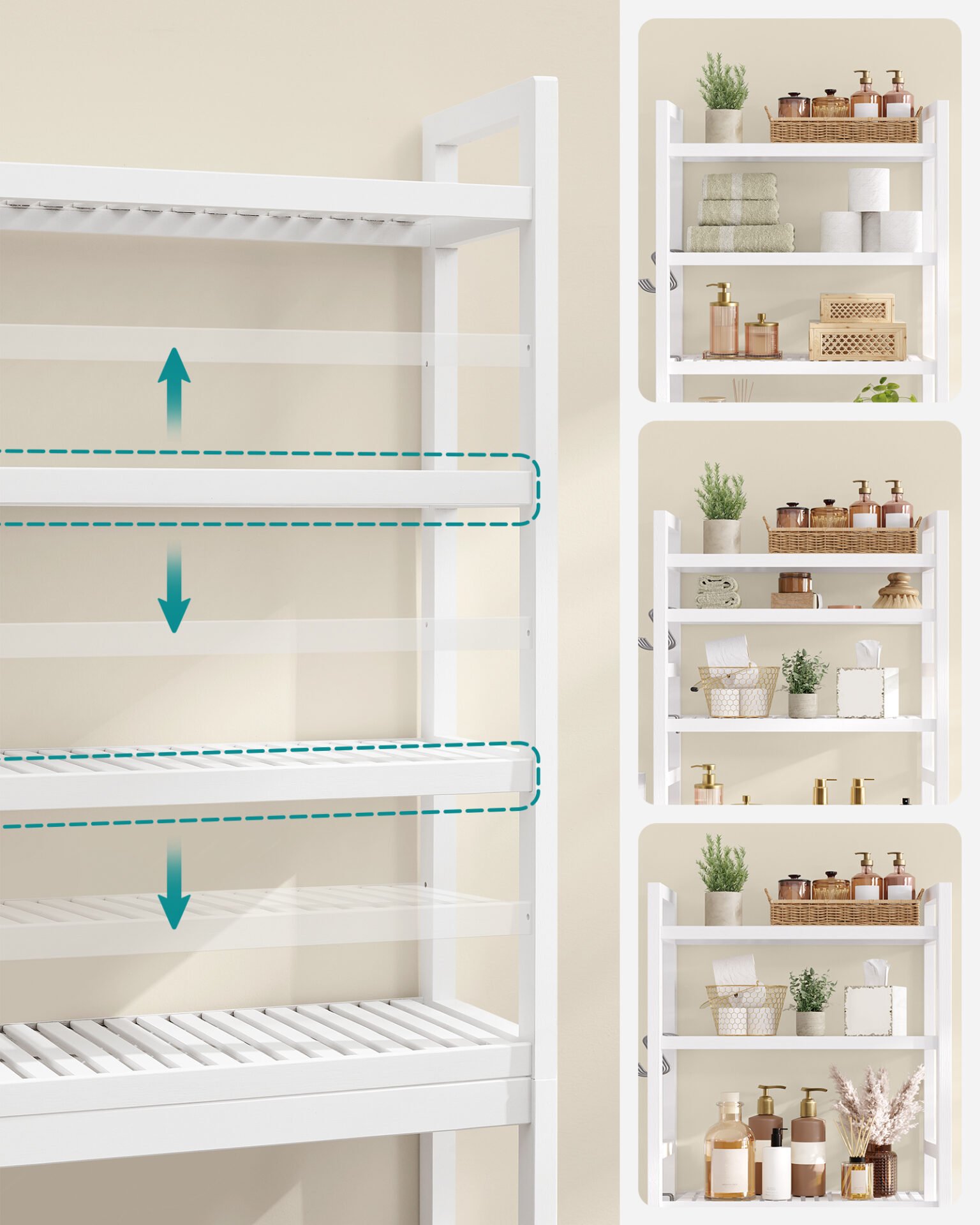 SONGMICS Over The Toilet Storage, 4-Tier Over Toilet Bathroom Organizer with Adjustable Shelf, Fit Most Toilets, Space-Saving, Easy Assembly, White BTS041W01 3 SONGMICS Over The Toilet Storage, 4-Tier Over Toilet Bathroom Organizer with Adjustable Shelf, Fit Most Toilets, Space-Saving, Easy Assembly, White BTS041W01 - Bild 3