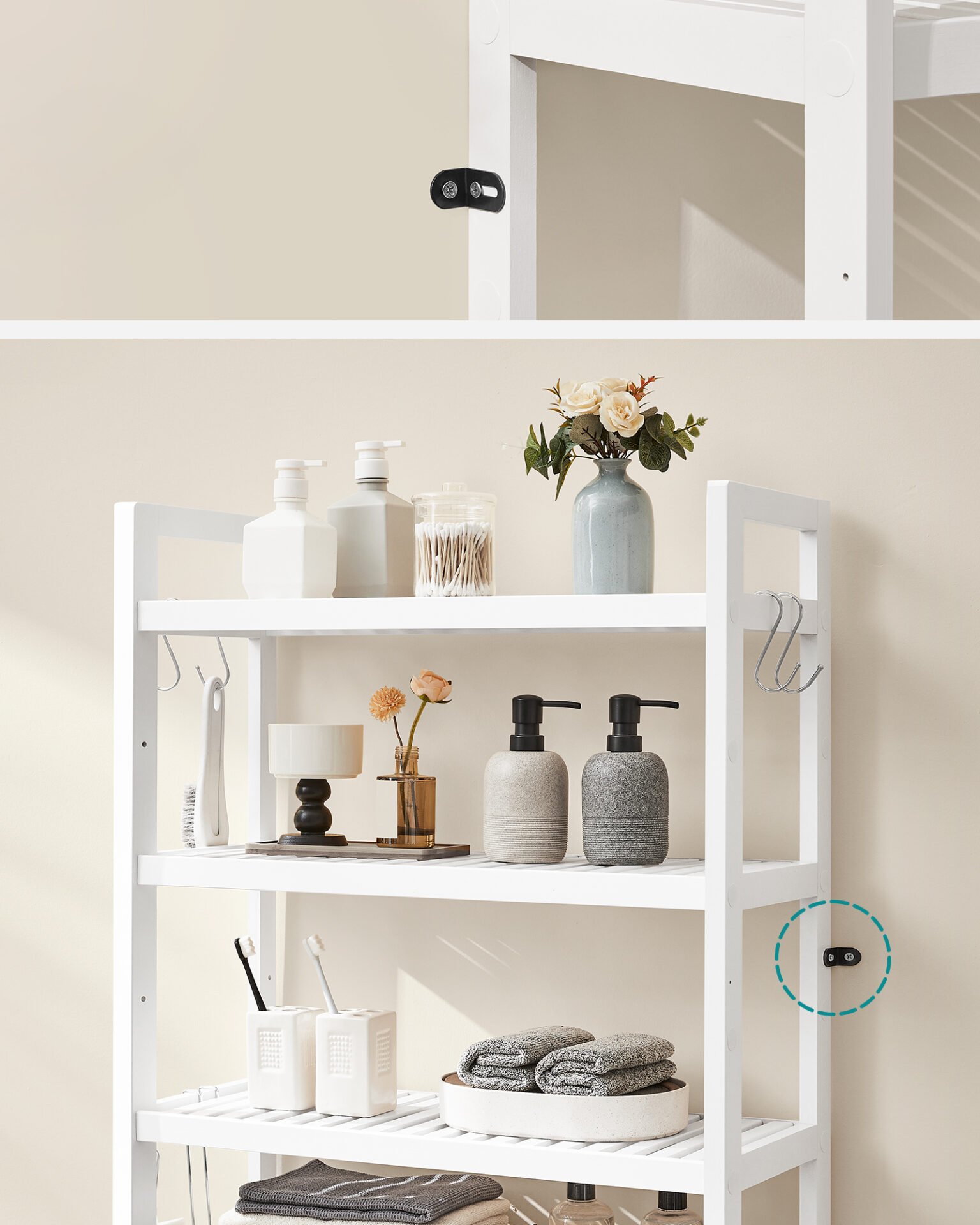 SONGMICS Over The Toilet Storage, 4-Tier Over Toilet Bathroom Organizer with Adjustable Shelf, Fit Most Toilets, Space-Saving, Easy Assembly, White BTS041W01 6 SONGMICS Over The Toilet Storage, 4-Tier Over Toilet Bathroom Organizer with Adjustable Shelf, Fit Most Toilets, Space-Saving, Easy Assembly, White BTS041W01 - Bild 6