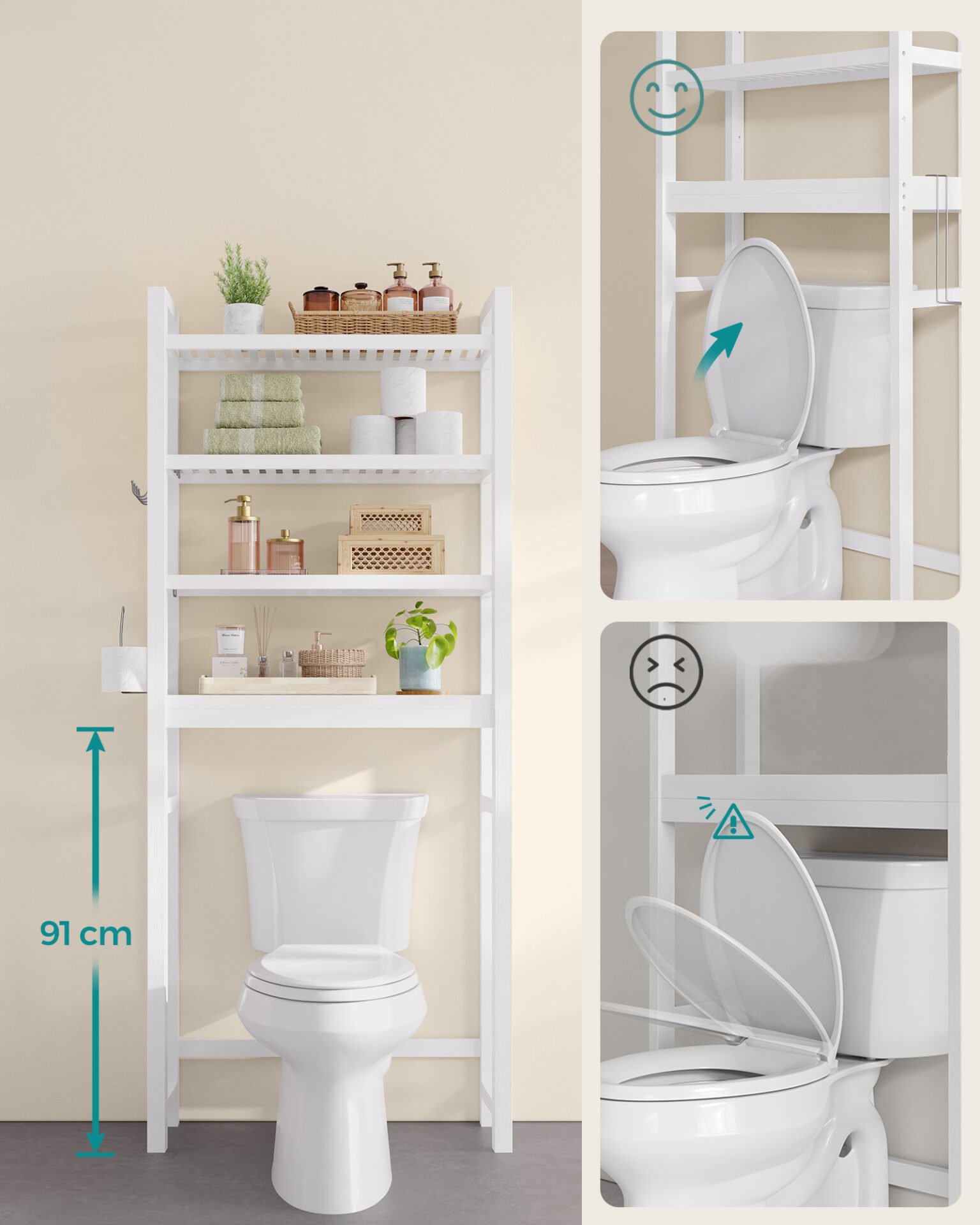 SONGMICS Over The Toilet Storage, 4-Tier Over Toilet Bathroom Organizer with Adjustable Shelf, Fit Most Toilets, Space-Saving, Easy Assembly, White BTS041W01 7 SONGMICS Over The Toilet Storage, 4-Tier Over Toilet Bathroom Organizer with Adjustable Shelf, Fit Most Toilets, Space-Saving, Easy Assembly, White BTS041W01 - Bild 7