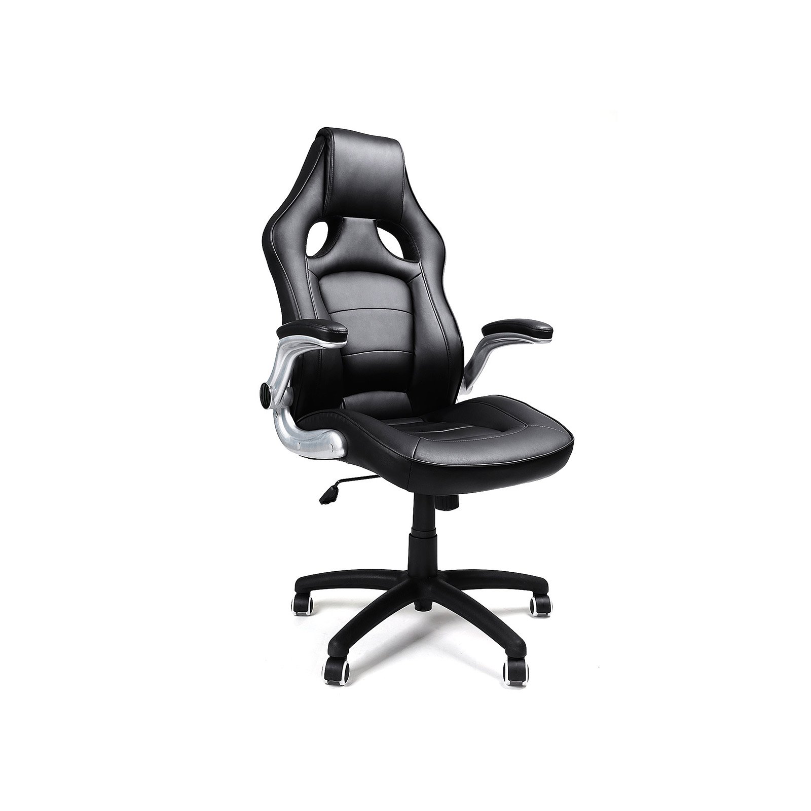 SONGMICS Sporty Shaped Office Chair, Swivel Armchair, with Armrests, High Backrest, Adjustable Height, Tilt for Swinging, Ergonomic Design, Black OBG62B 1 SONGMICS Sporty Shaped Office Chair, Swivel Armchair, with Armrests, High Backrest, Adjustable Height, Tilt for Swinging, Ergonomic Design, Black OBG62B