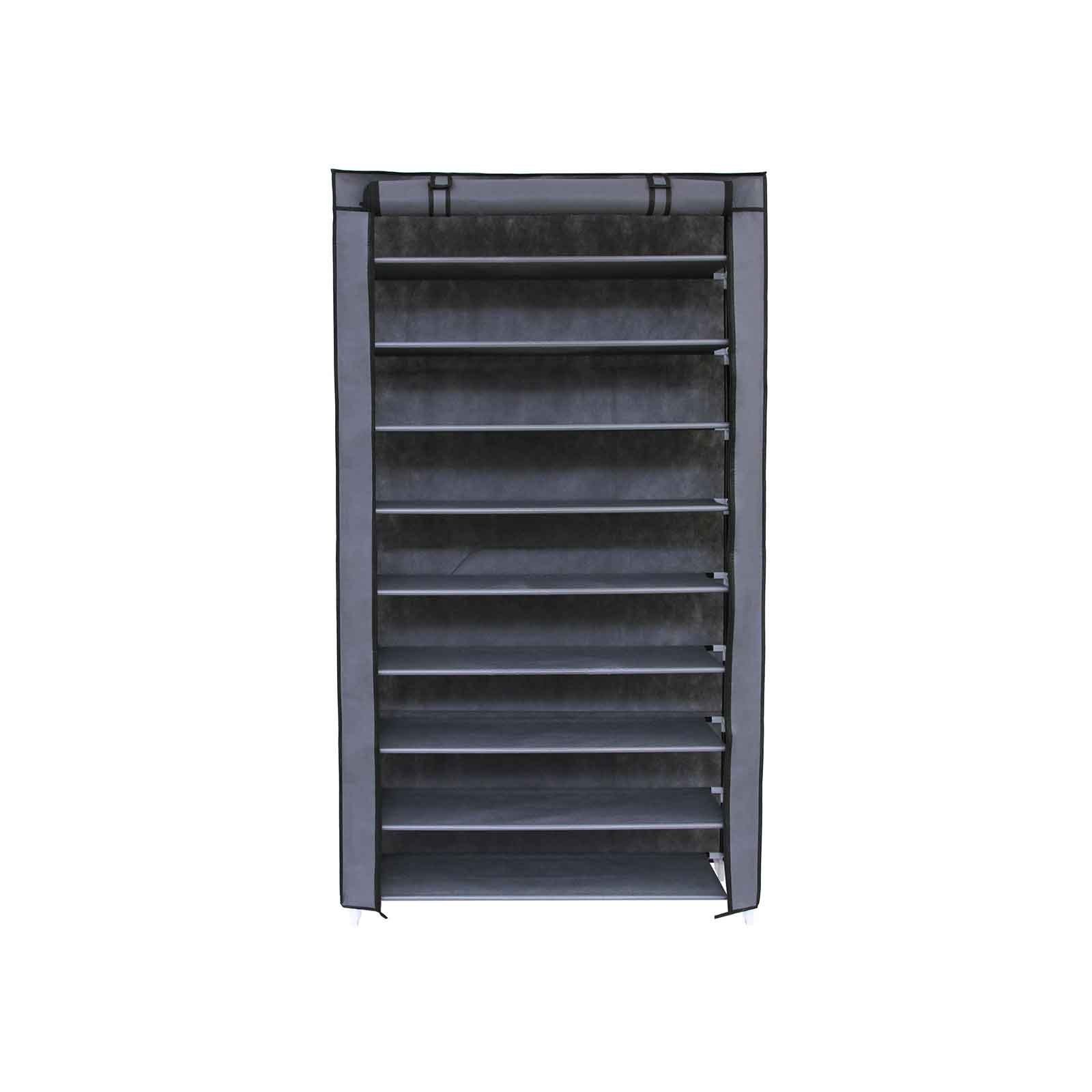 Skohylla med 10 våningar och dammtät överdrag, förvaringsskåp, 88 x 28 x 160 cm, grå 2 Skohylla med 10 våningar och dammtät överdrag, förvaringsskåp, 88 x 28 x 160 cm, grå - Bild 2