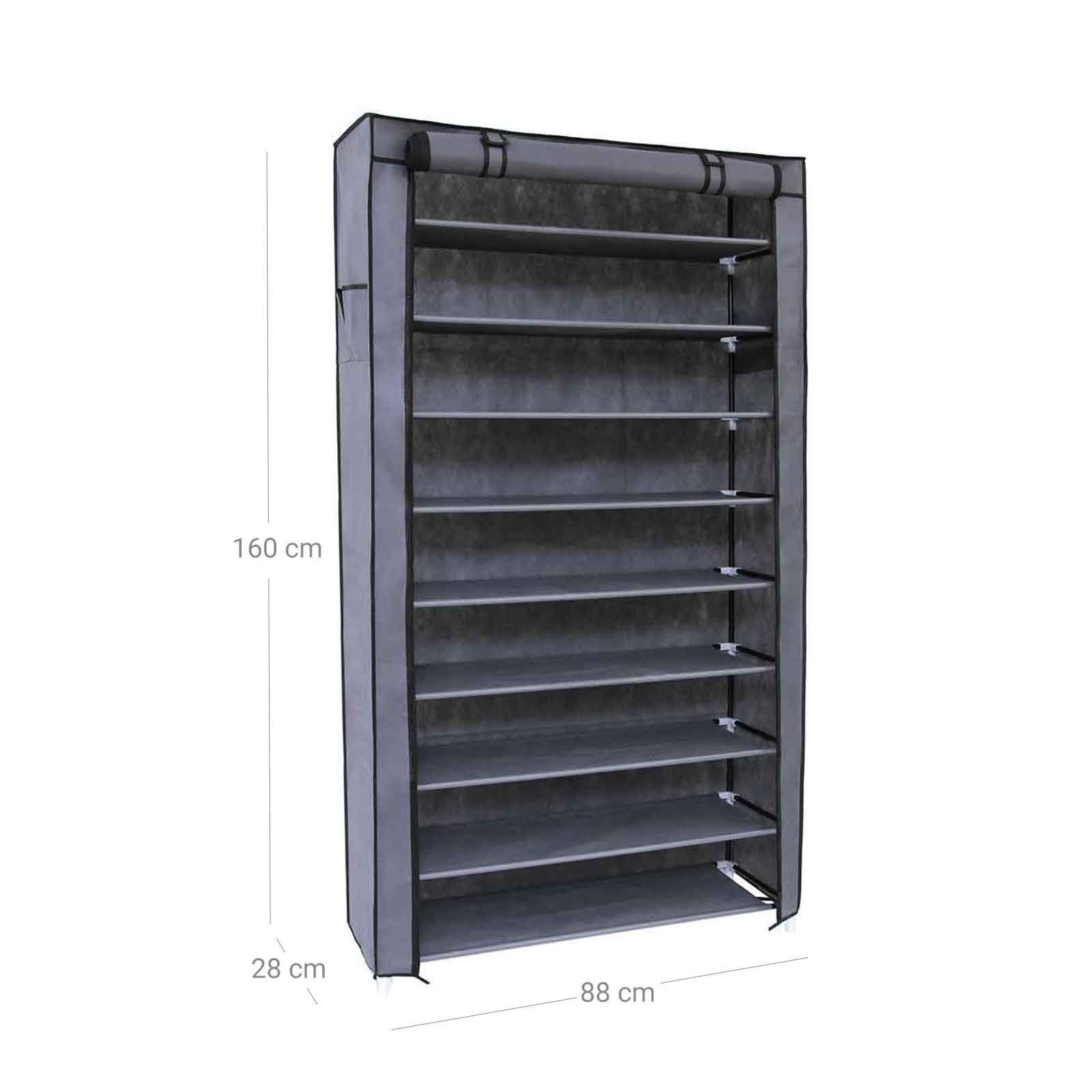 Skohylla med 10 våningar och dammtät överdrag, förvaringsskåp, 88 x 28 x 160 cm, grå 6 Skohylla med 10 våningar och dammtät överdrag, förvaringsskåp, 88 x 28 x 160 cm, grå - Bild 6