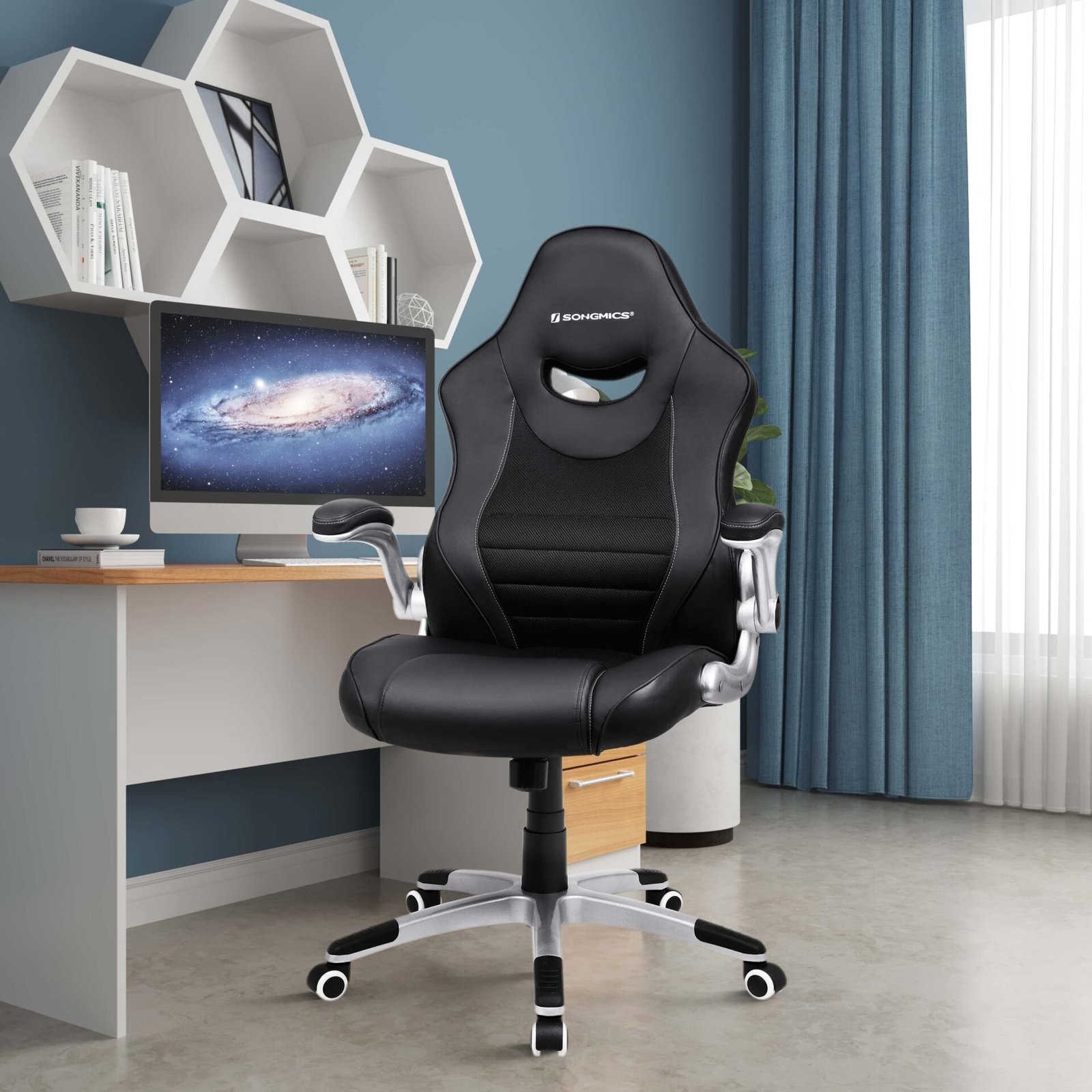 SONGMICS Office Chair Ergonomic Swivel Chair with Folding Arms and Nylon Star Foot 2 SONGMICS Office Chair Ergonomic Swivel Chair with Folding Arms and Nylon Star Foot - Bild 2