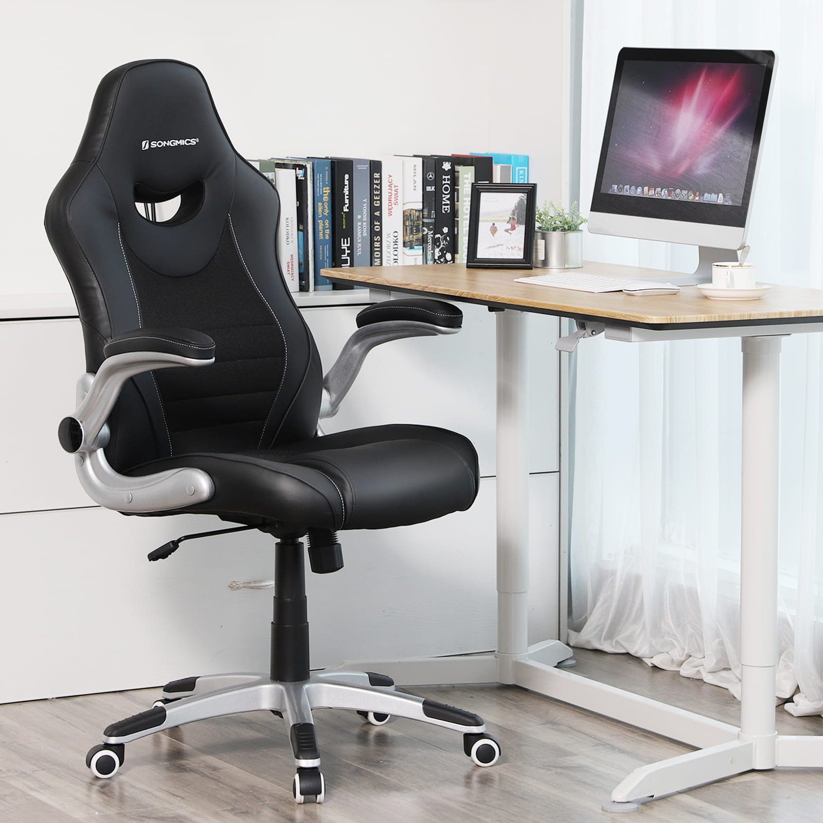 SONGMICS Office Chair Ergonomic Swivel Chair with Folding Arms and Nylon Star Foot 3 SONGMICS Office Chair Ergonomic Swivel Chair with Folding Arms and Nylon Star Foot - Bild 3