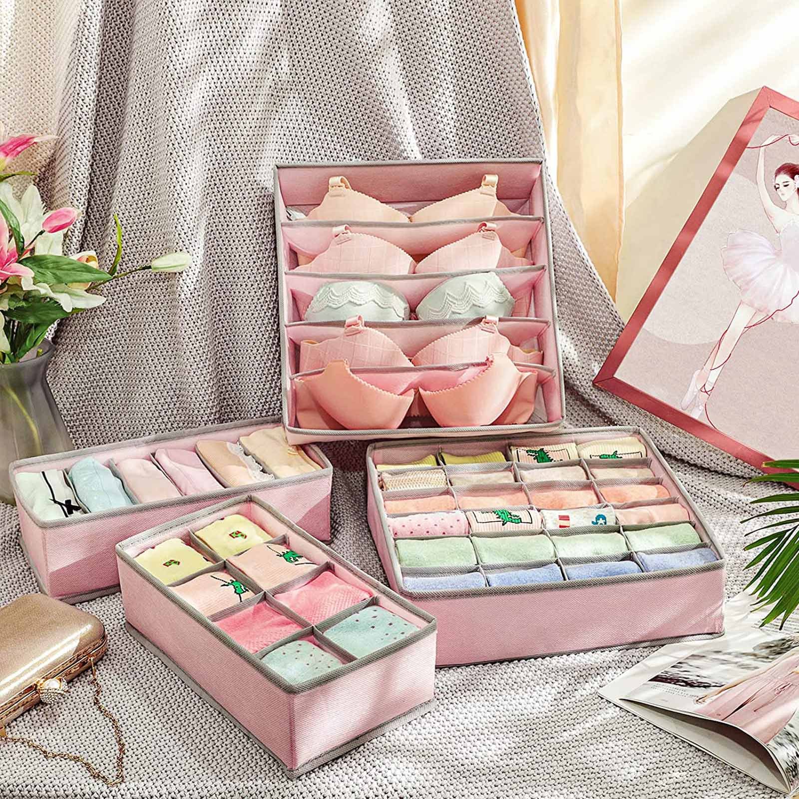 SONGMICS Set of 4 Underwear Drawer Organisers, Wardrobe Organisers for Bras, Undies, Ties, and Socks, Foldable Fabric Storage Boxes, Pink RUS04PK 4 SONGMICS Set of 4 Underwear Drawer Organisers, Wardrobe Organisers for Bras, Undies, Ties, and Socks, Foldable Fabric Storage Boxes, Pink RUS04PK - Bild 4