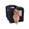 Svart hopfällbar hund- och kattoch transportbox för bil.