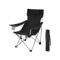Campingstol för utomhusbruk med armstöd, nackstöd och mugghållare.