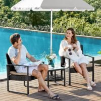 SONGMICS GGF010M05 Balcony Garden Furniture Set, PE Polyrattan Lounge Set, Table and 2 Chairs, Patio Furniture, Easy Assembly, Outdoor, for Patio, Balcony, Garden, Black/Beige 4 SONGMICS GGF010M05 Balcony Garden Furniture Set, PE Polyrattan Lounge Set, Table and 2 Chairs, Patio Furniture, Easy Assembly, Outdoor, for Patio, Balcony, Garden, Black/Beige - Bild 4
