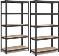 5-våningars kraftiga hyllenheter, set om 2, stålhyllor för förvaring, svart