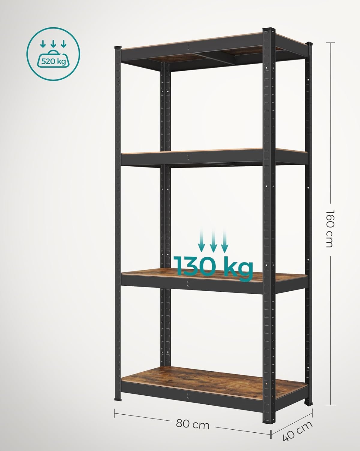 Hyllenhet, 40 x 80 x 160 cm, justerbara förvaringshyllor, rustik brun och svart 3 Hyllenhet, 40 x 80 x 160 cm, justerbara förvaringshyllor, rustik brun och svart - Bild 3