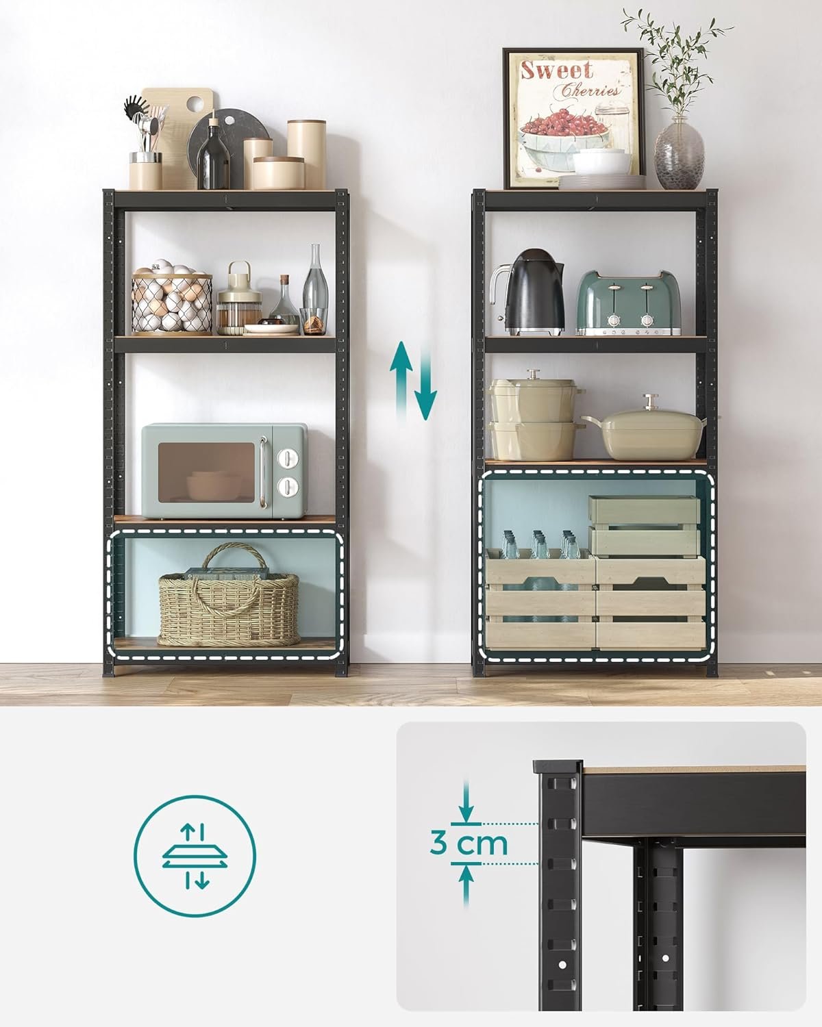 Hyllenhet, 40 x 80 x 160 cm, justerbara förvaringshyllor, rustik brun och svart 5 Hyllenhet, 40 x 80 x 160 cm, justerbara förvaringshyllor, rustik brun och svart - Bild 5