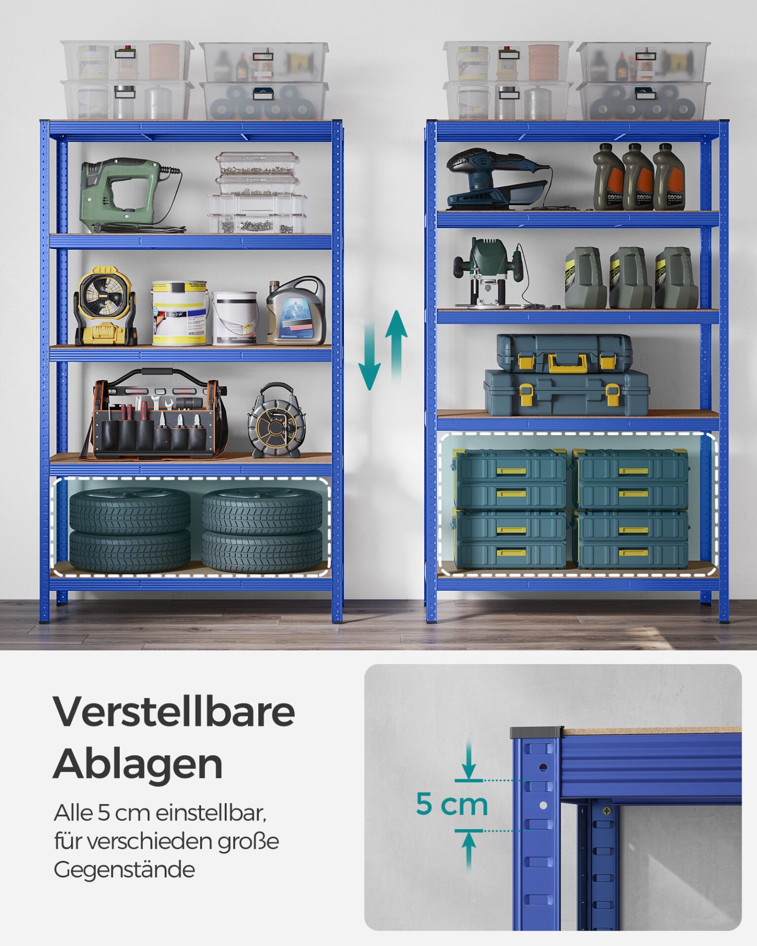 SONGMICS 5-Tier Shelving Unit, Steel Shelving Unit for Storage, Tool-Free Assembly, for Garage, Shed, Load Capacity 875 kg, 60 x 120 x 200 cm, Blue GLR060Q01 4 SONGMICS 5-Tier Shelving Unit, Steel Shelving Unit for Storage, Tool-Free Assembly, for Garage, Shed, Load Capacity 875 kg, 60 x 120 x 200 cm, Blue GLR060Q01 - Bild 4