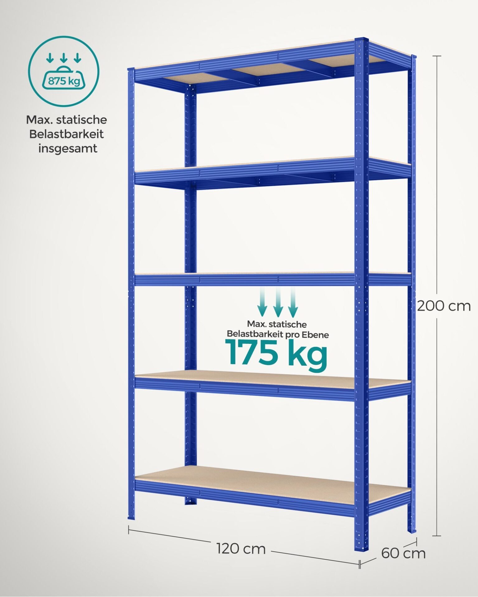 SONGMICS 5-Tier Shelving Unit, Steel Shelving Unit for Storage, Tool-Free Assembly, for Garage, Shed, Load Capacity 875 kg, 60 x 120 x 200 cm, Blue GLR060Q01 7 SONGMICS 5-Tier Shelving Unit, Steel Shelving Unit for Storage, Tool-Free Assembly, for Garage, Shed, Load Capacity 875 kg, 60 x 120 x 200 cm, Blue GLR060Q01 - Bild 7